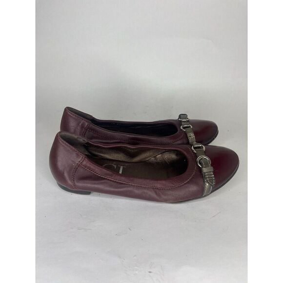 AGL Burgundy Leather Cap Toe Buckle Ballet Flats Shoes Women Sz 37EU/6.5M US - Picture 1 of 13